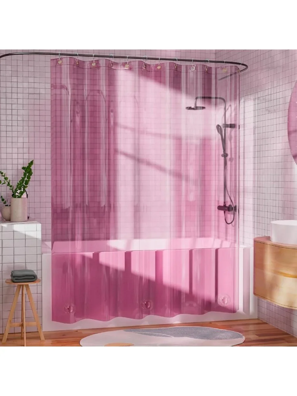 Pink Clear Shower Curtain Liner for Valentine's Day, 100% EVA Heavy Duty, 72x72